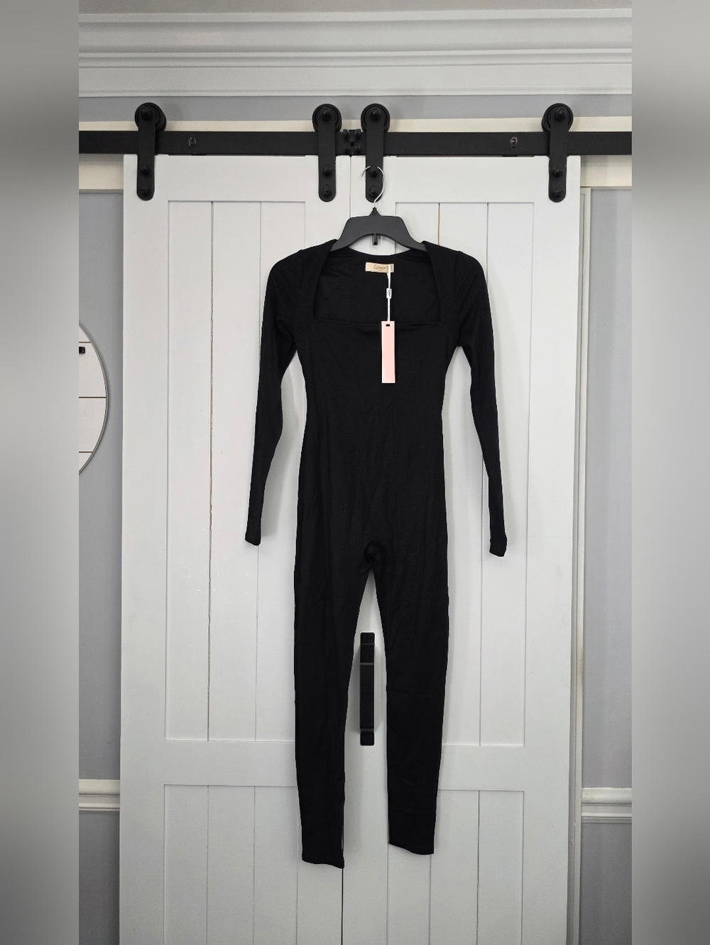 QINSEN Square Neck Long Sleeve Full Length Legging Jumpsuit. NEW!